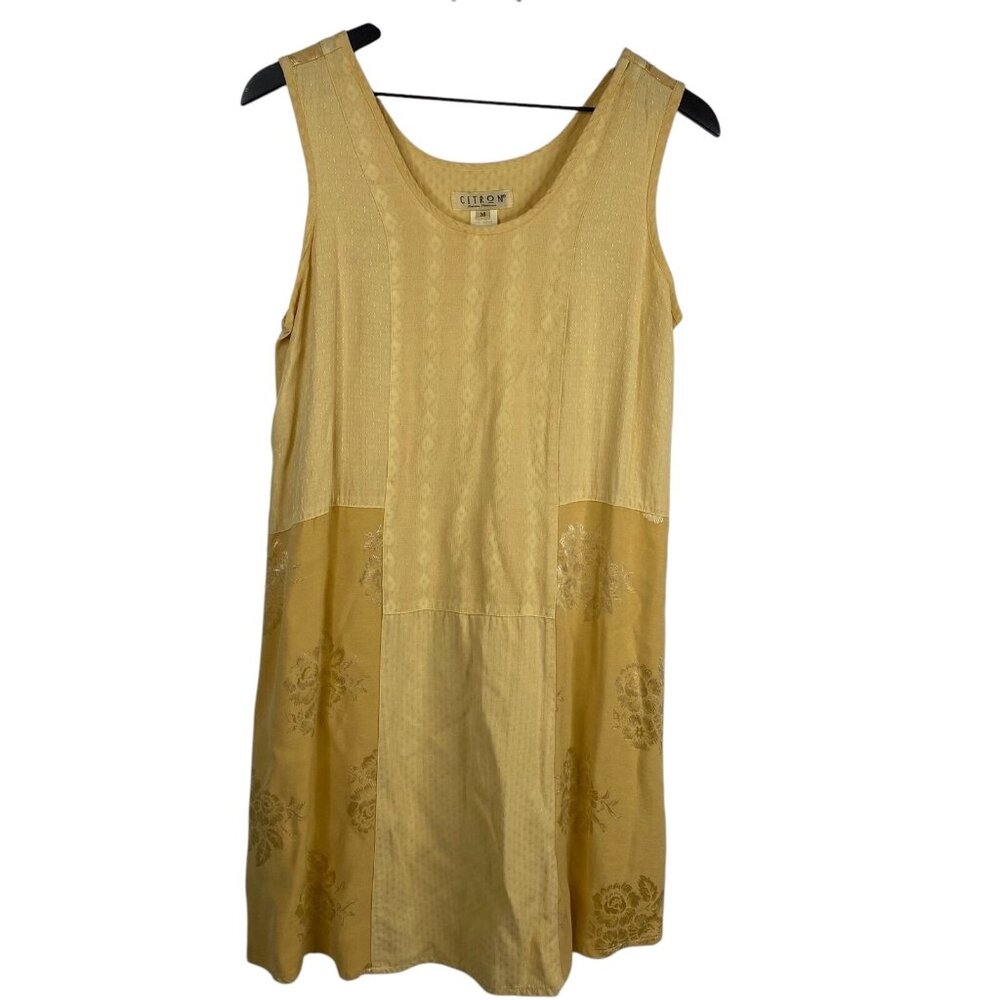 Citron Santa Monica Dress Women's Yellow Sz M Sleeveless Patchwork Floral Boho